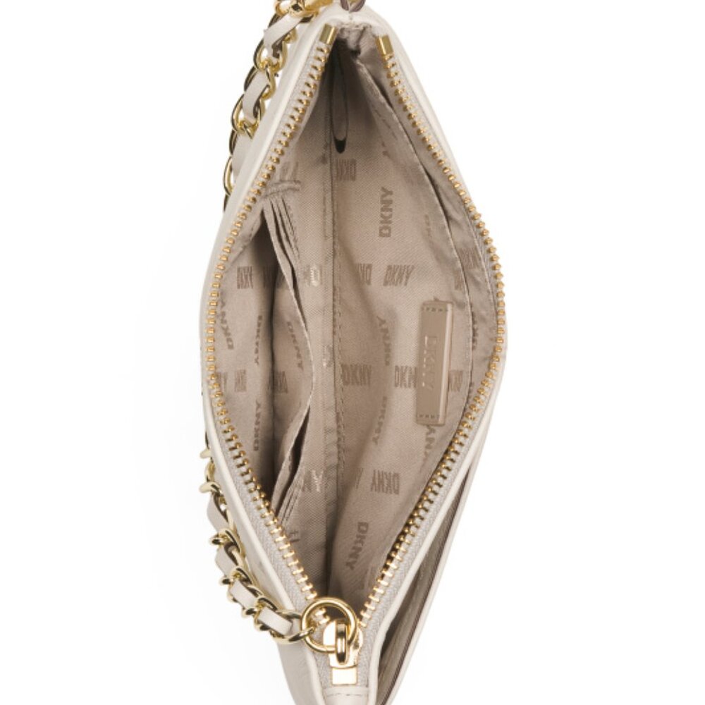 Cream White Leather Lamb Quilted Chain Wristlet, Sidney, DKNY, Color: Pebble NWT - Picture 7 of 8